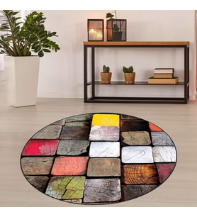 Renkli Taş Desenli Dijital Baskı Yıkanabilir Kaymaz Taban Modern Salon Halısı (Çok Renkli)