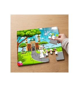 Cami Bahçesinde Öğretmen ve Çocuklar Tasarımlı 24 Parça Ahşap Çocuk Puzzle MPK1125