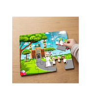 Cami Bahçesinde Öğretmen ve Çocuklar Tasarımlı 24 Parça Ahşap Çocuk Puzzle MPK1125