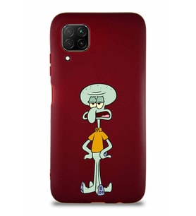 Huawei P40 Lite Soft Premier Kapak Squidward Dokunaç Tasarımlı Silikon Kılıf - Mürdüm (Şeffaf)
