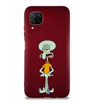 Huawei P40 Lite Soft Premier Kapak Squidward Dokunaç Tasarımlı Silikon Kılıf - Mürdüm (Şeffaf)