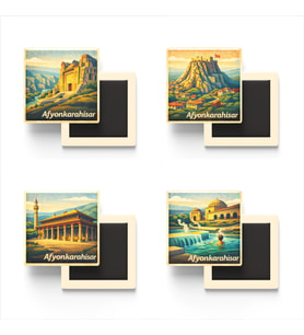 Afyonkarahisar - Baskılı Buzdolap Magneti Kare - 9x9 cm - 4 Adet