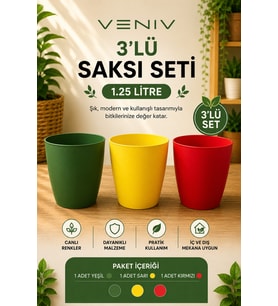 3’lü Saksı Seti - Canlı Renkler, Modern Tasarım - Saksı 1.25 L