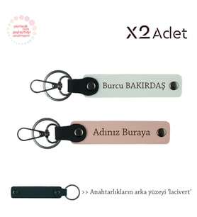 14 Şubat Armağanı, İsim & Soyisim Kişiselleştirilmiş 2’li Anahtarlık, Yavru Ağzı-Beyaz-Lacivert