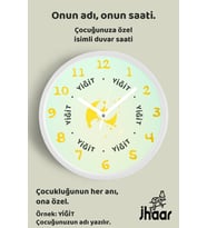 İsme Özel Soyut Ay Çocuk Odası Duvar Saati Orta Boy 30 cm Beyaz Camlı Sessiz
