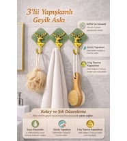 Geyik Figürlü Yapışkanlı Duvar Askısı 3’lü Set Gold Dekoratif