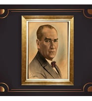 Altın Varaklı Çerçeveli Paspartulu Atatürk Tablo nl02A206 (Gold)
