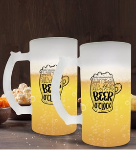 BK Gift It's Always Beer O'Clock Tasarımlı 2’li Buzlu Cam Bira Bardağı 50cl-1 (Beyaz)