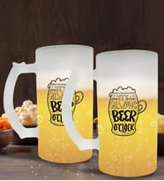 BK Gift It's Always Beer O'Clock Tasarımlı 2’li Buzlu Cam Bira Bardağı 50cl-1 (Beyaz)