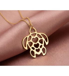 Kişiye Özel Kalp Detaylı Kaplumbağa Kolye 925K Gümüş (Gold)