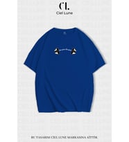 Unisex Kadın Erkek No Rain No Gain Baskılı Özel Tasarım Oversize T-shirt (Mavi)