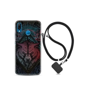 Huawei P20 Lite Kılıf Silikon Ipli Boyun Askılı Desenli Wolf 1658