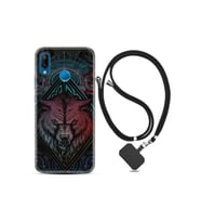 Huawei P20 Lite Kılıf Silikon Ipli Boyun Askılı Desenli Wolf 1658