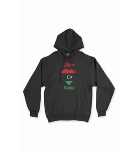 Trablus Libya Bayraklı Kalpli Siyah Sweatshirt Hoodie