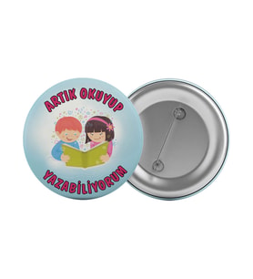 Artık Okuyorum Yazıyorum Çanta Rozeti 20 Adet En Büyük Boy 5.8cm İğneli Broş