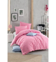 Tek Kişilik Lastiksiz Pembe Yıldız Desenli Pamuklu Ranforce Nevresim Takımı - 160 x 220