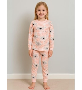 Kız Çocuk Koala Baskılı Pamuklu Pijama Takımı