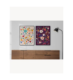 Tablo  Ahşap Çerçeveli Tablo 2'li Set  Soyut, Modern, Bitki ve Çiçek Temalı Tablo Dijital Baskılı