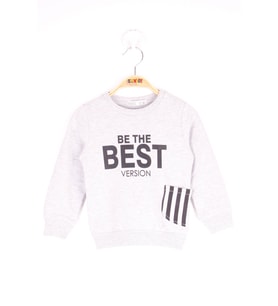 Toontoy Erkek Çocuk Çizgili Cepli Sweatshirt ( Gri-Melanj)