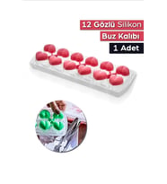 1 Adet 12 Gözlü Kalpli Silikon Kalpli Buzluk Kalıbı Kapaklı (Çok Renkli)