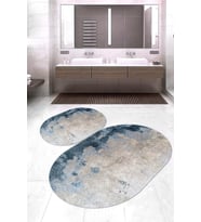 Dijital Baskılı Kaymaz Taban Yıkanabilir Oval 2'li Klozet Takımı Banyo Paspası NOKZ-HY-805 (Gri)