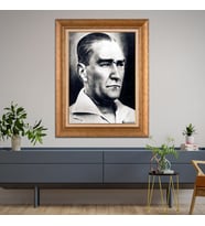 Altın Paspartulu Atatürk  Çerçeveli Tablo C1138 (Gold)