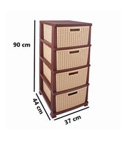 Omnipazar SRL-4002 Rattan Hasır Desen Plastik Komidin Mutfak Sebzelik 4 Katlı (Kahverengi)