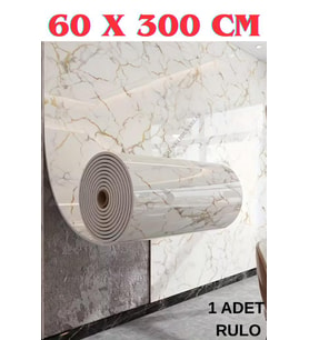 60cm x 3 METRE Tek Parça Yapışkanlı Rulo Mermer Desenli Duvar Paneli Kağıdı Silinebilir LS-6010-BöTE