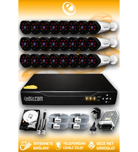ELITCAM 24 Kameralı Uzay 24 Dış Kamera Set 100 GB HDD Full HD Gece Görüşlü Güvenlik Kamerası Sistemi