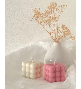 Modern Bubble Küp Mum beyaz-Pembe Dekoratif Mum 2 adet