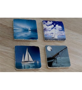 Deniz ve Yelkenliler Doğal Taş Bardak Altlığı 4'lü set - Natural Stone Coasters