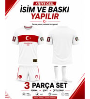 Kişiye Özel Baskı Yapılır Türkiye Milli Deplasman Beyaz 2026 FIFA WORLD CUB Çocuk Futbol Forması Çorap Hediyeli