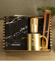Kişiye Özel Desenli Defter & Kişiye Özel Gold Kupa Bardak & Dekoratif Baykuş Obje & Tütsü Tabağı & Tütsü Hediye Seti