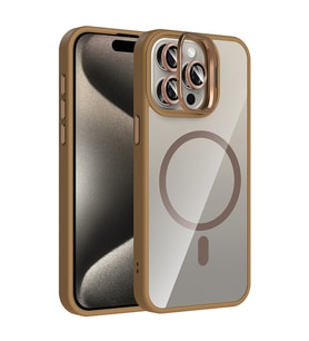 Apple iPhone 15 Pro Uyumlu Kılıf Standlı ve Kamera Lens Hediyeli M-Safe Şarj Özellikli Zore Etro Kapak (Gümüş)