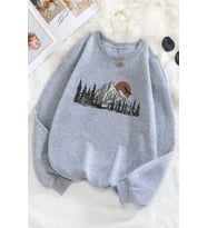 Mountain Baskılı Oversize Sweatshirt (Gri)