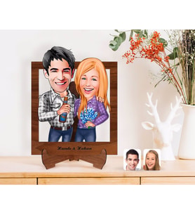 BK Gift Kişiye Özel Sevgililer Karikatürlü Ahşap Standlı 3D Biblo-50 (Beyaz)