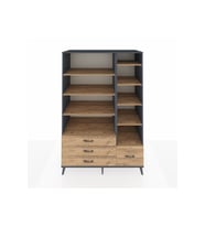 Kronos Dolap 9 Raflı 4 Çekmeceli  132x59x195 Antrasit-Çam/Çam