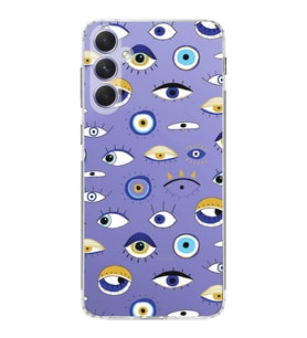 PrintiFy Samsung Galaxy A54 ile Uyumlu 1mm Slim Fit Nazar Boncuğu 2 Baskılı Şeffaf  Kılıf