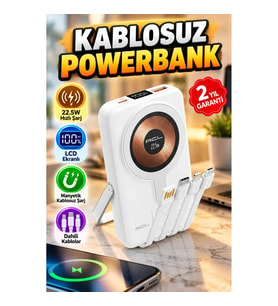 Manyetik Kablosuz Şarjlı Powerbank – LCD Ekranlı Type-C ve USB Destekli
