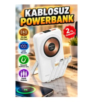 Manyetik Kablosuz Şarjlı Powerbank – LCD Ekranlı Type-C ve USB Destekli