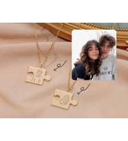 Kişiye Özel 925 Ayar Gümüş Çift Fotoğraf İsim Puzzle Kolye (Gold)