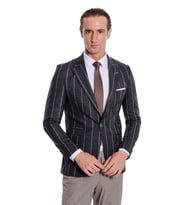 Çizgili Slim Fit Füme Erkek Ceket - Wessi