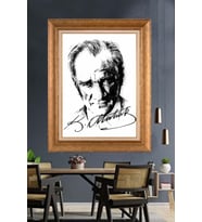 Altın Varaklı Çerçeveli Paspartulu Atatürk Tablo nh302 (Gold)