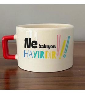 Ne Bakıyon Hayırdır Baskılı Kırmızı Kulplu C Fincan