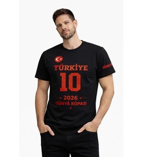 Erkek TÜRKİYE Baskılı Tişört 2026 Dünya Kupası Taraftar Forma T-Shirt - Siyah