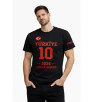 Erkek TÜRKİYE Baskılı Tişört 2026 Dünya Kupası Taraftar Forma T-Shirt - Siyah