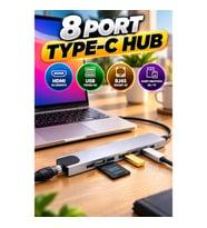 8 Port Type-C Hub – HDMI, USB, RJ45 ve Kart Okuyucu Bağlantılı Çoklayıcı