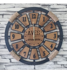 Lavinta54 Resimli Kişiye Özel Ahşap Halatlı Duvar Saati