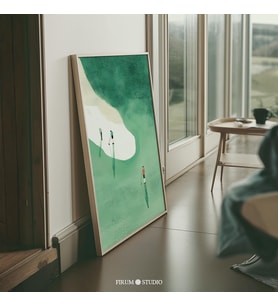 Minimalist Golf Duvar Sanatı, Golf Severlerin Ofisi veya Modern Ev Dekorasyonu İçin Sönük Yeşil Açık Hava Sporları Posteri