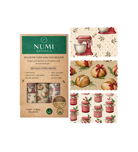 NUMI Naturals Balmumu Gıda Saklama Bezleri – Premium 3’lü Set (30×30 cm) - Country Pantry Serisi